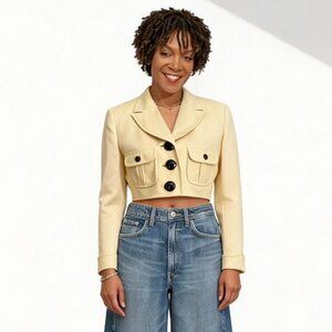 RICKIE FREEMAN FOR TERIJON | Vintage Yellow Cropped Textured Blazer Jacket